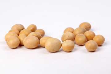 Soyabeans soya beans closeup on white background