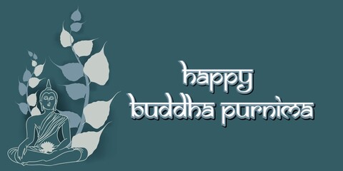 Indian Buddha Purnima festival(vesak day) with text, illustration is showing Buddha seating and absorbed in meditation 