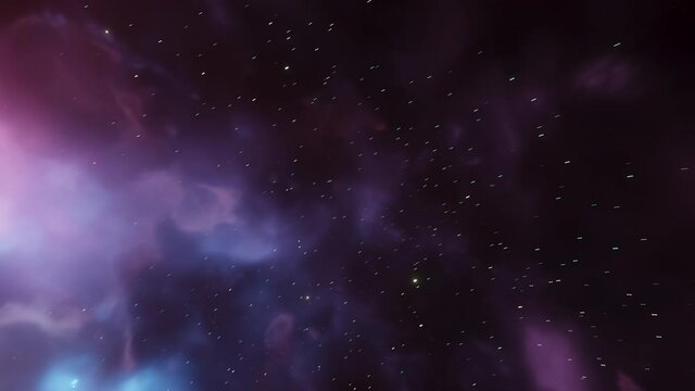 CGI Loopable Space Travel Forward Animation Through Blue, Orange and Purple Nebula Clouds and Star Systems.