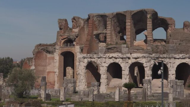 Panning of the Roman amphitheater in the city of Santa Maria Capua Vetere in Italy
