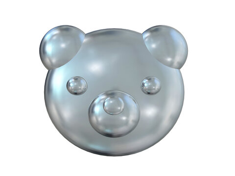3d illustration. Silver bear head isolated on white background.