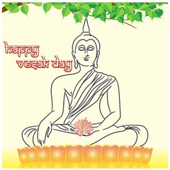 Indian Buddha Purnima festival(vesak day) with text, illustration is showing Buddha seating and absorbed in meditation 