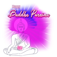 Indian Buddha Purnima festival(vesak day) with text, illustration is showing Buddha seating and absorbed in meditation 