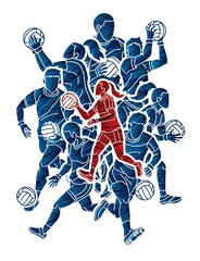 Gaelic Football Male and Female Players Action Cartoon Graphic Vector