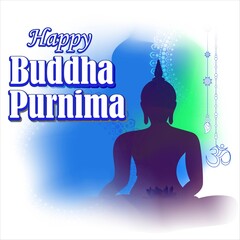 Indian Buddha Purnima festival(vesak day) with text, illustration is showing Buddha seating and absorbed in meditation 