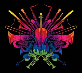 Orchestra Instruments Set Designed Using Colorful Brush Cartoon Graphic Vector  © sila5775