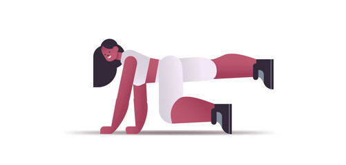 african american woman in sportswear doing stretching exercises healthy lifestyle concept isolated full length horizontal vector illustration