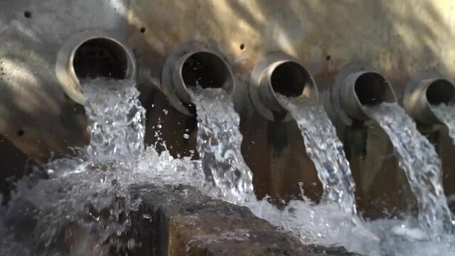 Row of Rain Pipes Flow with Clean Clear Rainwater -120 Fps