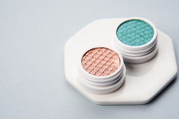 Womens accessories cosmetics decoration makeup collection gray background