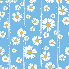 Seamless pattern with daisy flower on blue background vector illustration.