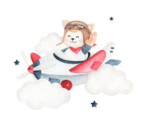 Cute litte pilot watercolor illustration