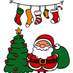 santa claus and christmas tree vector