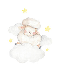 Cute little sheep animal watercolor illustration