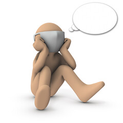 独り言をつぶやくキャラクター。3Dレンダリング。白バック。