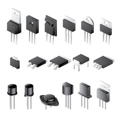 Transistors Set Isolated on White Background. Isometric Power Electronic Components.