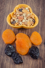 Dried fruits and muesli. Healthy food containing minerals and fiber. Increase metabolism