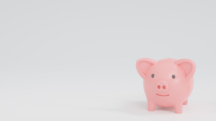 Piggy bank on white background, saving or save money concept, 3d render.