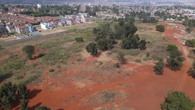 Suburb landscape of Nairobi, residential area near Langata cemetery, aerial view
