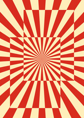 Radial background with red-white rays separating in rectangular shapes. Borders of the transition of colors. Vector template for posters and backgrounds.