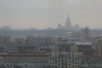 Moscow gloomy view of the city from above, smok ecology city view