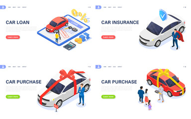 Set of concept banners for auto insurance, car loan and car purchase.