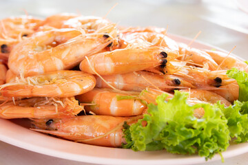 Close up of baked salted shrimp, Thai seafood
