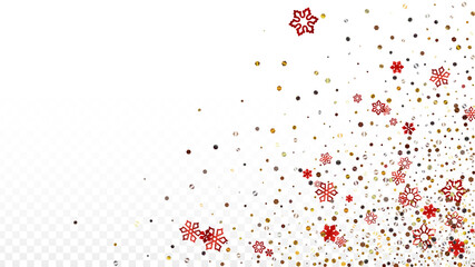 Christmas  Vector Background with Falling Glitter Snowflakes and Stars. Isolated on Transparent. Realistic Snow Twinkly Pattern. Glitter Overlay Print. Winter Party. Design for Banner, Poster.