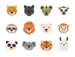 Fototapeta premium Set of cute vector animal head - exotic animals collection