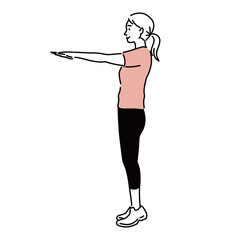 手を伸ばす　運動　女性　エクササイズ　イラスト　手描き　水彩

