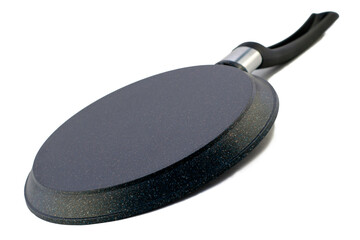 iron frying pan with handle insulated on white background