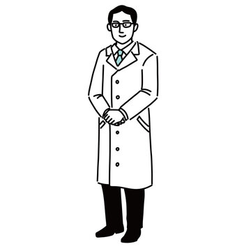 recommend clip art: 医者　男性　全身　白衣　イラスト　手描き　水彩
                    