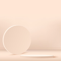 Abstract background with cream color geometric 3d podiums. Vector illustration.