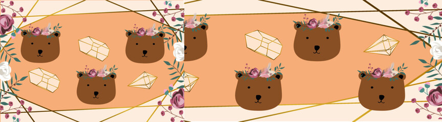 Fototapeta premium Bear head portrait gray carpet vector design