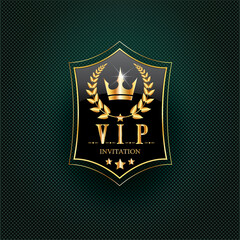Vip black label with golden crown. Cover of VIP card. Luxury Creative  design for invitation, greeting card,  brochure, label on dark green background. Vector premium card design.