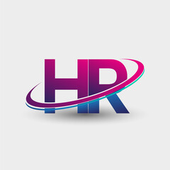 HR initial logo company name colored blue and magenta swoosh design, isolated on white background. vector logo for business and company identity.