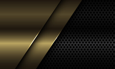 Abstract gold plate overlap on black circle mesh design modern luxury futuristic background vector illustration.