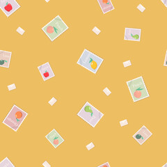 Seamless pattern with postage stamps and envelopes.