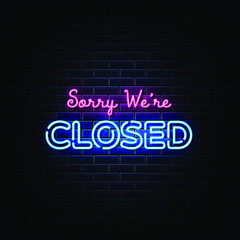 Fototapeta na wymiar Sorry We Are Closed Neon Signs Style Text Vector