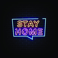 Stay Home Neon Signs Style Text Vector