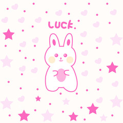 Hand drawn cartoon star love bunny pink round carpet