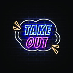 Obraz premium Take Out Neon Signs Style Text Vector