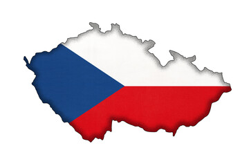 Czech Republic border silhouette with national flag. Contour country on map.