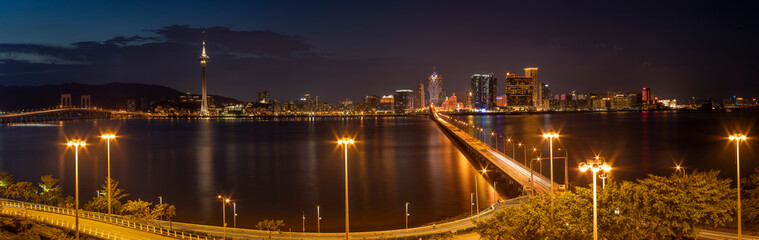 Fototapeta na wymiar Taipa Bridge & Macau Cityscape from Taipa Island at night, Macau.