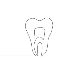 Tooth Continuous One Line Drawing. Dental Minimalist Concept. Tooth Line Art Drawing. Vector EPS 10