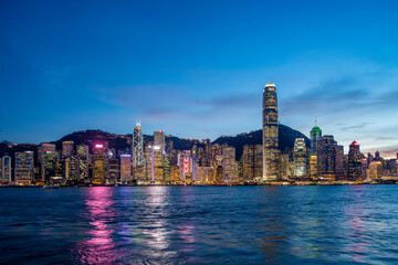 Obraz premium Hong Kong Victoria Harbor view at Night, Hong Kong