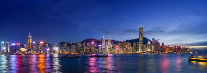 Naklejka premium Hong Kong Victoria Harbor view at Night, Hong Kong