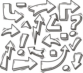 Set of arrows vector illustration.Arrow doodles vector