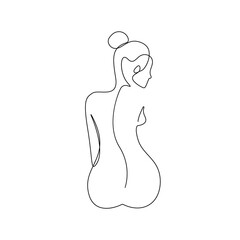 Woman Back Nude One Line Drawing. Female Figure Naked Abstract Line Drawing. Abstract Back of Female Naked Body. Vector Minimalist Design for Wall Art, Print, Card, Poster.