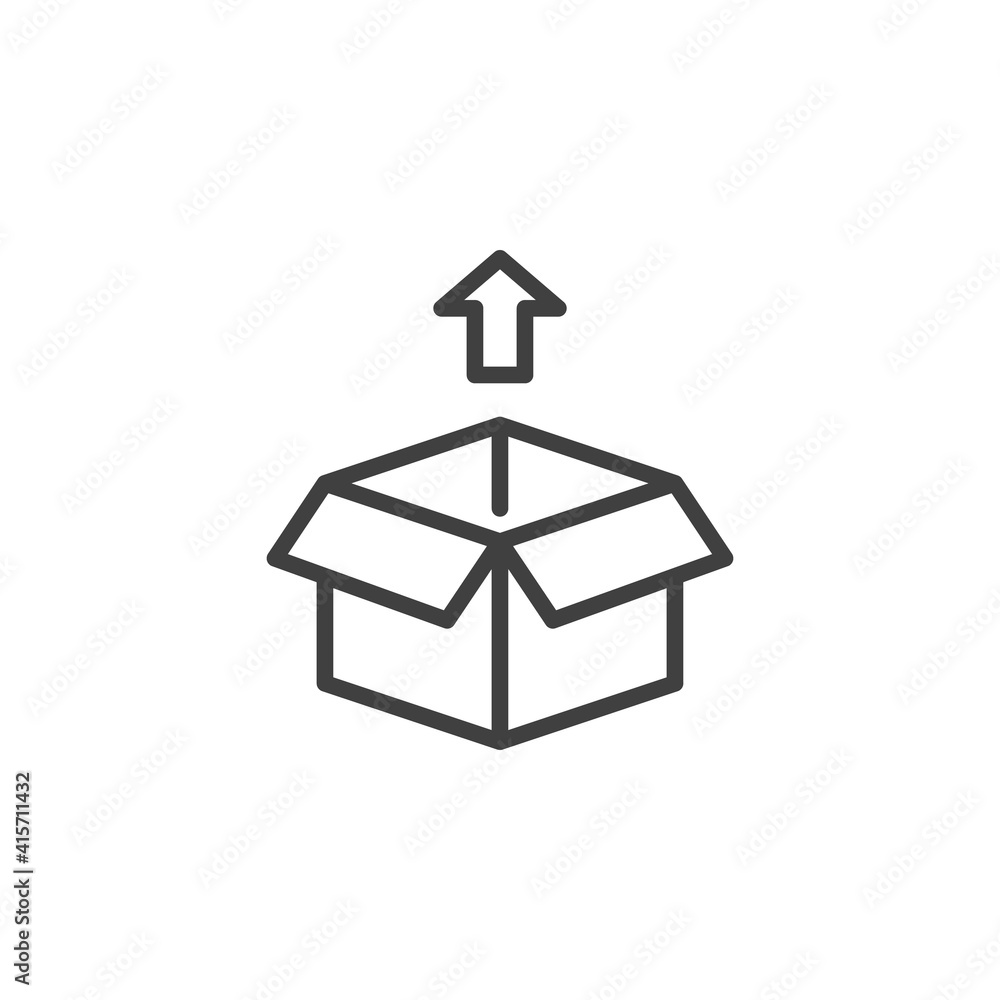 Poster cargo box package line icon. linear style sign for mobile concept and web design. box out arrow outl