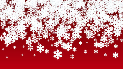 Christmas  Vector Background with Falling Snowflakes. Isolated on Red Background. Realistic Snow Sparkle Pattern. Snowfall Overlay Print. Winter Sky. Papercut Snowflakes.